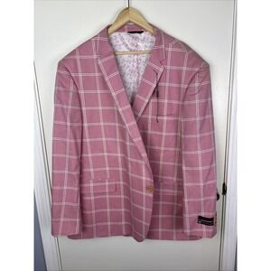 Linea Uomo Men's Pink Blazer Window Pane Size 58 Regular Linen Blend